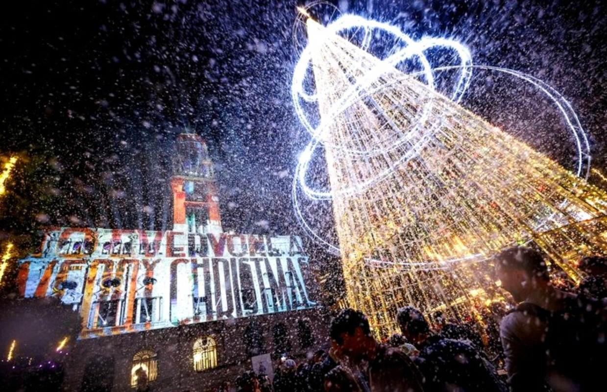 Árvore de Natal e fachada do edifício da Câmara do Porto