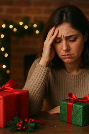 Imagem de uma mulher com presentes de Natal