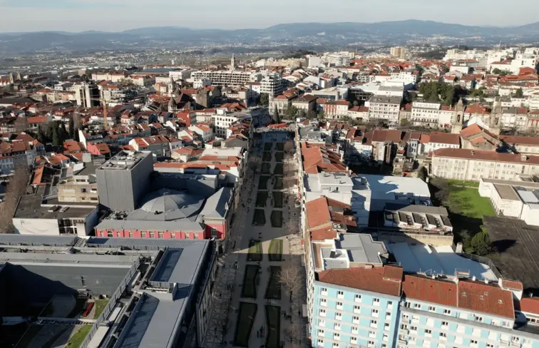 Vista aérea sobre o centro da cidade de Braga