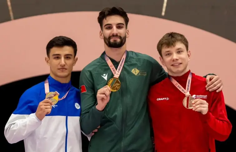 O pódio do 30.º Campeonato Europeu de trampolins