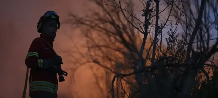 Bombeiro a lutar contra as chamas.