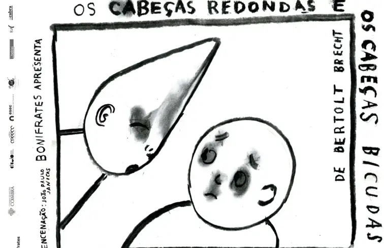 Cartaz da Peça "Os cabeças bicudas e os cabeças redondas", desenhado por Ana Biscaia